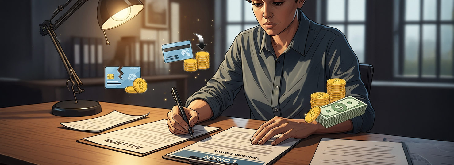 Person reviewing loan documents for approval